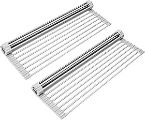 Surpahs Over The Sink Multipurpose Roll-Up Dish Drying Rack (Warm Gray, Large - 20.5"x13") - 2 Pack