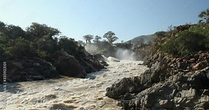 Epupa Falls on River Kunene in Northern Namibia. Africa wilderness. Beautiful landscape.