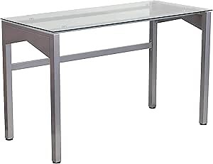 Flash Furniture Jayden Contemporary Clear Tempered Glass Desk with Geometric Sides