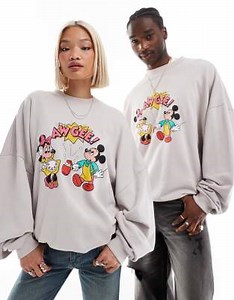 ASOS DESIGN – Disney – Unisex – Grå sweatshirt i extra oversize med tryck av Musse och Mimmi Pigg | ASOS
