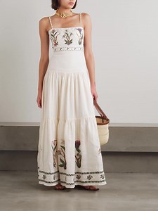 2025 Women Custom Summer Embroidery Halter Sleeveless Flowing Long Dress