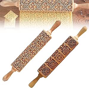 Wooden Embossed Rolling Pin for Baking Engraved Embossing Rolling Pin Cookie Stamps Roller Square Grid Cookies Mold Kitchen Decor Tools for Baking Embossed Cookies