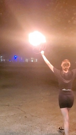 Fire fan flow practice! If you're interested in learning Fire Flow @lunarflame311 teaches multiple props - reach out to her or I can get you in touch with her! #fireflow | Ash Lexandra