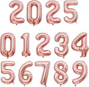 Number Balloons 16 Inch Rosegold 0-9 Number Foil Balloons 14 Pcs Custom Digital Balloons for Party Decorations New Years Eve Party Birthday Graduations Anniversary Baby Shower