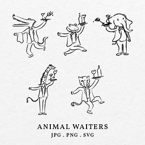 Animal Waiters Illustration – Hand-drawn Crocodile, Giraffe, Elephant (svg, Png, Jpg, Pdf) - Etsy