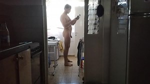 Home alone. After bathroom