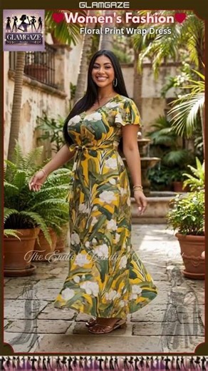 Plus Size Floral Wrap Dress 🌼💛 Tropical Vibes Outfit 👗🔥 #PlusSizeFashion #FloralDress #OOTD
