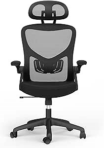 Amazon.com: Ergonomic Mesh Office Chair with Adjustable Headrest & Lumbar Support, Flip-Up Armrest, Tilt Function for Heavy Duty, Black : Home & Kitchen