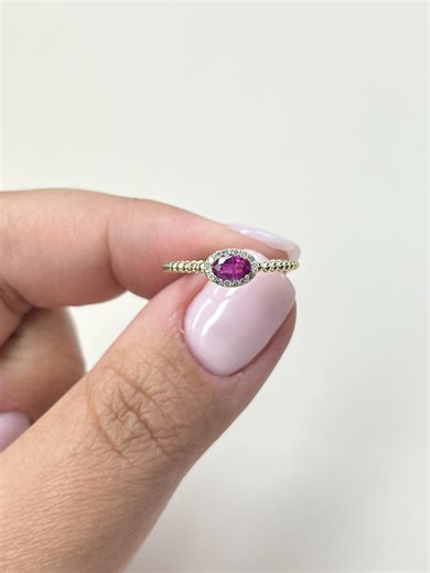 Ruby Diamond Rope Ring, 10k Solid Gold, Genuine 5x3mm Oval Ruby, White Diamond Halo, Dainty Gold Stacking Ring, July Birthstone Jewelry - Etsy