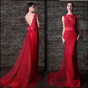[Hot Item] Red Lace Mother of The Bride Dress Wine Bridesmaids Party Evening Dresses B49