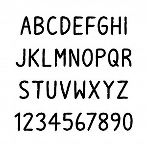 Black hand drawn alphabet on white background for design. Uppercase...