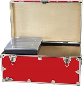 C&N Footlockers - Large Undergrad Storage Trunk w/Tray - Made in the USA - Only STEEL Footlocker on Amazon - Durable Chest with Lid Stay - 32 x 18 x 16.5 Inches (Red)
