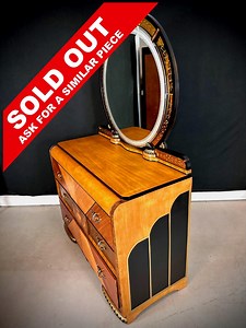 SOLD **currently SOLD OUT - Gatsby Art Deco Waterfall Dresser With Mirror: Vintage Bakelite Handles - Etsy