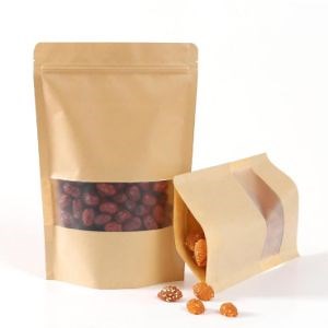 [Hot Item] Eco Friendly LDPE Laminated Kraft Stand up Paper Pouches, Biodegradable Brown Stand up Pouch with Window