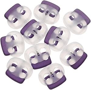 10 Pcs Colorful Double Hole Plastic Spring Cord Lock End Round Toggle Stoppers for Shoelace Sports Backpack Camping Supplies(Purple)