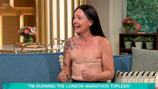 Woman who had a double mastectomy jogs into the This Morning studio topless