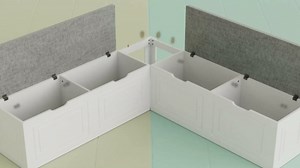 Merapi L Shape Storage Bench, 63-inch L-Shaped Breakfast Nook Bench with Storage, Corner Kitchen Bench with Cushioned Seat & Hidden Compartments for Entryway, Dining Room (White-Grey)