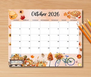 EDITABLE October 2026 Calendar, Printable Monthly Calendar 2026, Cute Fall 2026 Planner, Cute Monthly Schedule Planner, Classroom Calendar - Etsy