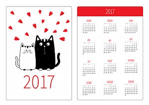 Kalender saku tahun 2017. Minggu dimulai hari Minggu. Desain datar...