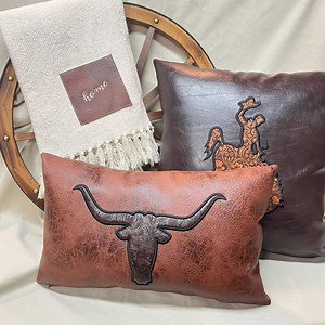 Texas Longhorn Pillow Vegan Leather Lumbar Brown Western Decor Ranch Style Farmhouse Accent Custom Design Man Cave Gift Rustic Cowboy Bull B - Etsy