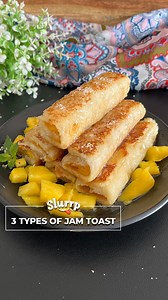 3 TYPES OF JAM TOAST Upgrade your regular breakfast with these 3 delicious and mouthwatering bread and jam toast and rolls. Recipe shared by #slurrpcommunity member HomeChef Alison Ingredients: MANGO FRENCH TOAST ROLL UPS Bread - 2 slices Mango Jam Butter Milk - 1/2 cup Egg - 1 Sugar - 1 tsp Chopped mangoes Desiccated coconut (optional) JAM CHEESE TOAST Bread - 3 slices Jam Cheese slice Egg- 1 Milk- 1/2 cup Butter Caramel sauce PEANUT BUTTER JAM SANDWICH Bread - 2 slices Jam Peanut Butter Banana