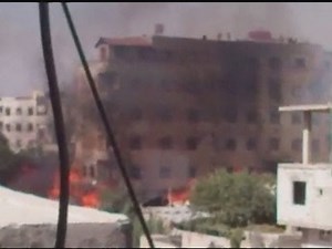 Syrian civil war: Footage of burning homes in Syria's Damascus