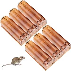 Humane Mouse Trap Catch and Release, No Kill Mouse Traps, 6 Pack Live Mouse Traps, Easy to Set and Clean, Reusable Live Mouse Trap for Indoor/Outdoor, Kids/Pet Safe (Brown)
