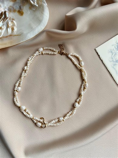 Double Strand Freshwater Pearl Necklace With Gold Fish Pendant and Heart Clasp, Minimalist Jewelry - Etsy
