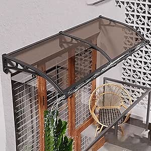 Awning for Door Entrance,door Canopy Exterior,window Awnings Exterior with Aluminum Bracket,Polycarbonate Canopy for Sun,UV Protection,for Entrance, Balcony, Garage,Porch,Patio(Brown,L47in*W98i