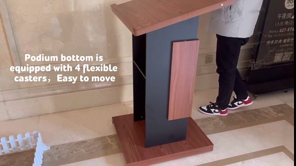 Mobile Wooden Podium Stand with Inclined Tabletop, Business Lecture Podium Reception Desk with Wire Hole, Portable Podium Stand for Meetings, Speeches, Classrooms, Churches