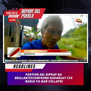 COLLAPSE! Portion del riprap na Brillantescompound Barangay Sta Maria ya man collapse. #localnews -------------------------------------- Watch us live on: EMEDIA Digital TV Chanel 40 Skycable Chanel 54 Mindanao Cable TV (SD Channel 12, HD Channel 911) We are simulcast live at 105.9 Emedia Mo FM For your comments, suggestions, concerns or public service please contact us at: Landline: 955-4324 or 0917-579-1761 Textline : 0965-834-7145 Email : emediamo2013@gmail.com FYI: For your comments in Faceb