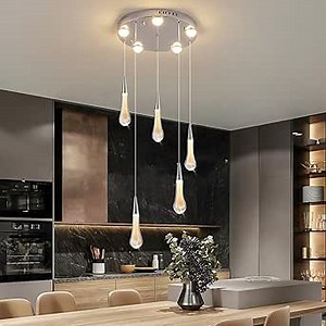 Siittoo Crystal Pendant Light, 36W Dimmable Modern LED Teardrop Chandelier Pendant Lighting with Bubbles, 5-Light Cluster Hanging Pendant Light for Kitchen Island Dining Room Foyer (Chrome)