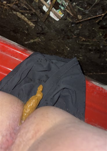 Outdoor poo next to car