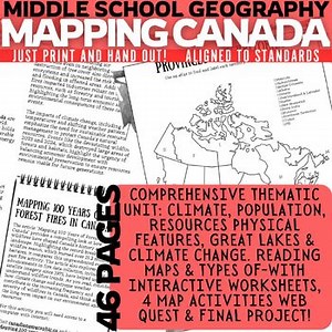 Canada Geography Unit - Canadian Provinces and Territories Mapping Activities