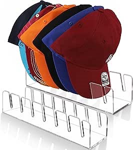 2 PCS Hat Stand for Baseball Caps Display and Storage,Hat Organizer for 14 Baseball Caps,Acrylic Baseball Hat Storage Organizer No Install,Baseball Hat Organizer for Bedroom, Closet (clear-2packs)