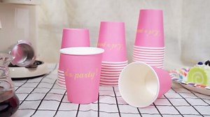 50 Pcs Pink Disposable Paper Cups, 8 Oz Pink Paper Cups with Lets Party Letters for Hot Cold Beverage, Picnic, Birthday, Party and Wedding