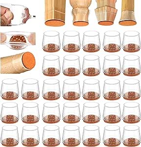 36Pcs Silicone Chair Leg Floor Protectors, Floor Protectors for Chairs, Rubber Chair Leg Caps for Wood Floors, Chair Leg Protectors for Hardwood Floors,Rubber Chair Leg Covers (XSmall, Clear)