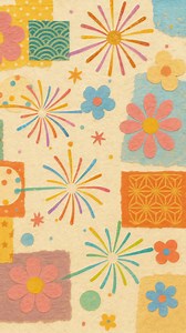 Top-down view of colorful, hand-drawn fireworks and flowers on textured paper | Premium Stock Video Footage