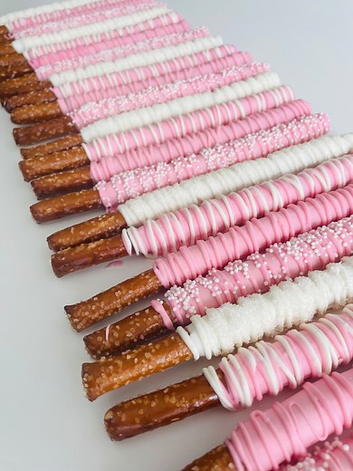 Pink and White Chocolate Covered Pretzel Rods / Favors Perfect for Princess Parties / Baby Girl Shower / Bridal Party / Dark and Light Pink - Etsy