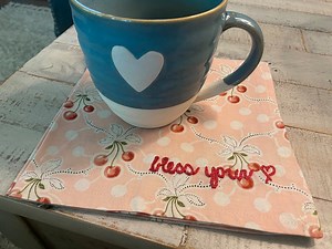 Custom Embroidered Cloth Napkins: Cherry Monogram, Personalized Dinner Decor