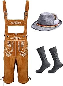 Capoda Oktoberfest Costume Accessories Men's Oktoberfest Outfit Set German Bavarian Costumes for Men Lederhosen Hat Socks Set (Medium)