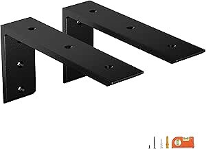 2-Pack 12 Inch Countertop Support Brackets, Heavy Duty L Brackets for Quartz/Wood/Laminate/Granite Countertops | 3/8" Thick Metal Steel | Frosted Black Powder Coated