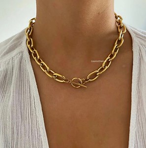 Chunky Gold Chain Choker: Thick Link Toggle Necklace - Etsy UK
