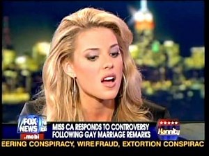 Miss California responds to vicious gay hate attack by Miss USA Judge Perez Hilton.