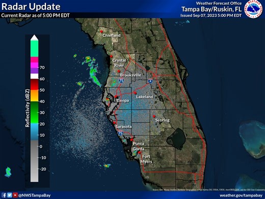 1.1K views · 28 reactions | Showers and a few thunderstorms have popped up along the Nature Coast, WCFL & SWFL as the sea breeze works its way inland this afternoon. Activity will continue over the next few hours then diminish after sunset. Expect an increase in showers & storms for Friday afternoon. #FLwx | US National Weather Service Tampa Bay Florida | Facebook
