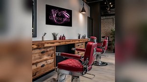 iLOOKLiKE Personalized Hair Stylist Name Sign Custom Beauty Salon Hair Dresser Name Canvas Wall Art Pink Grooming Tools Painting Customized Gifts for Barber Shop Studio Decor