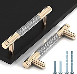 Cabinet Handles, 12 Pack 3 Inch Cabinet Pulls, Kitchen Cabinet Hardware Handles for Cabinets Cupboard Drawer Handle Aluminum Knurled Handles 4 inch Length ( 3inch Hole Center), Gold and Grey