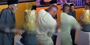 "Life!" – Video from veteran actor, Olu Jacob’s 80th birthday stirs emotions as son holds his hands to cut cake (Watch) - YabaLeftOnline