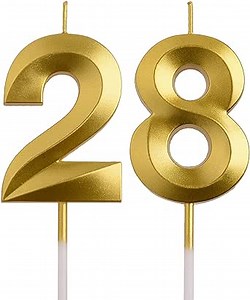 28th 82nd Birthday Candles, Gold 82 28 Year Old Number Birthday Candles, Happy Birthday Party Decorations Cake Topper Gifts for Men Women