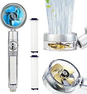 Hydro Jet Powered Handheld Turbo Fan High Pressure Shower Head With Filter(Blue)